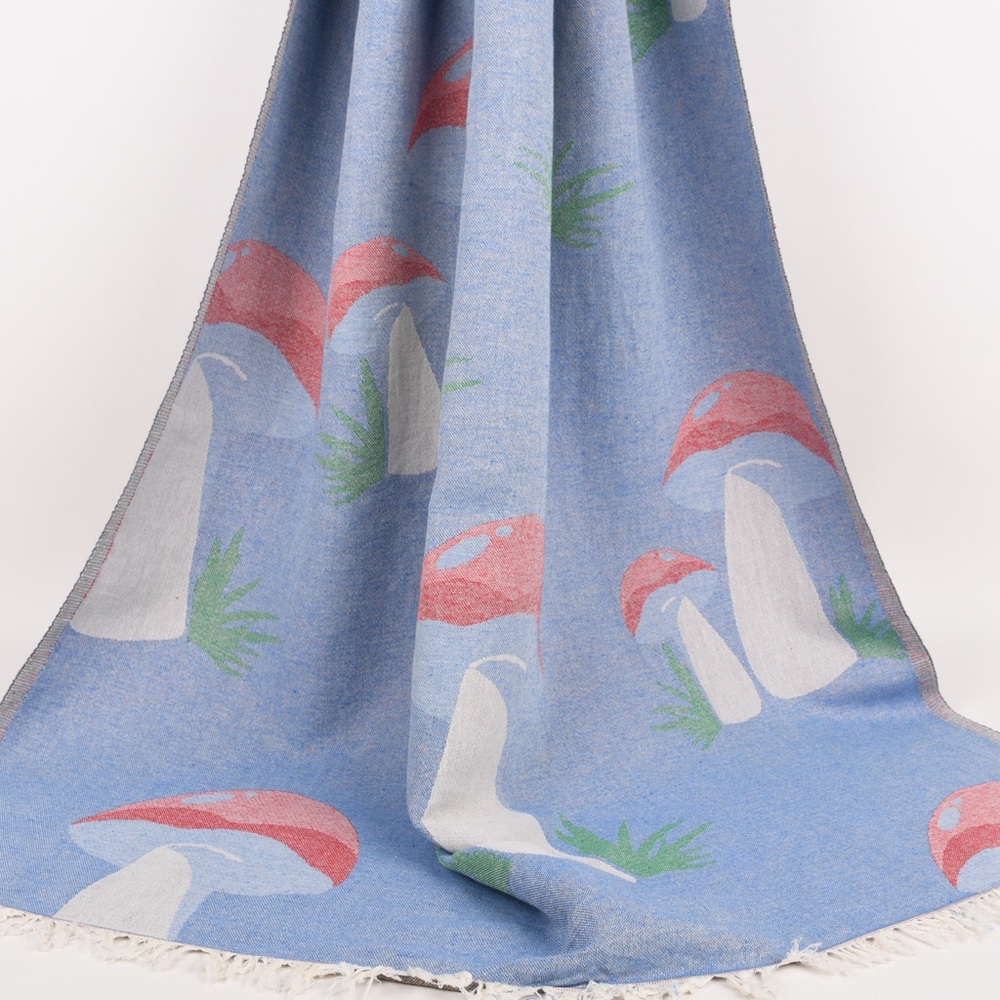 NEW! Mushroom Traveler Blanket Blue Red Reversible FLiPSiDE Earth Teal Gift Shop - Picture 4 of 15